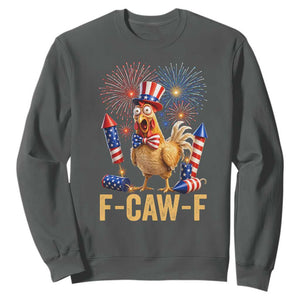 F Caw F 4th of July Sweatshirt Funny Rooster Meme American Flag Fireworks