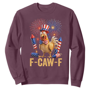 F Caw F 4th of July Sweatshirt Funny Rooster Meme American Flag Fireworks