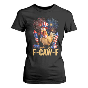 F Caw F 4th of July T Shirt For Women Funny Rooster Meme American Flag Fireworks