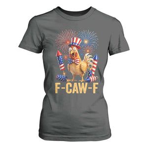 F Caw F 4th of July T Shirt For Women Funny Rooster Meme American Flag Fireworks