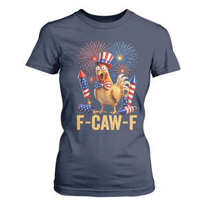 F Caw F 4th of July T Shirt For Women Funny Rooster Meme American Flag Fireworks