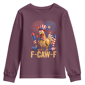 F Caw F 4th of July Youth Sweatshirt Funny Rooster Meme American Flag Fireworks