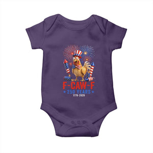 F Caw F 250 Years 1776 2026 Baby Onesie Funny Patriotic Rooster Meme Fireworks