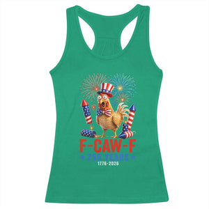 F Caw F 250 Years 1776 2026 Racerback Tank Top Funny Patriotic Rooster Meme Fireworks