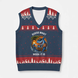 Funny Shark Guess What Week It Is V-Neck Knit Sweater Vest Shark Awareness Summer Vacation