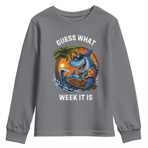 Funny Shark Guess What Week It Is Youth Sweatshirt Shark Awareness Summer Vacation