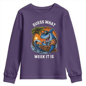 Funny Shark Guess What Week It Is Youth Sweatshirt Shark Awareness Summer Vacation