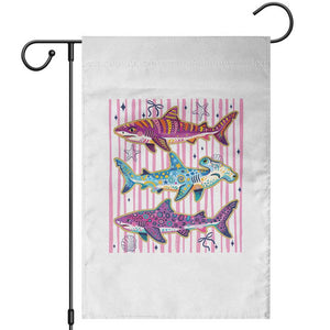 Shark Summer Striped Coastal Ocean Life Glitter Print Garden Flag