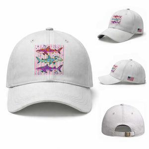 Shark Summer Striped Coastal Ocean Life Glitter Print Baseball Cap