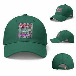 Shark Summer Striped Coastal Ocean Life Glitter Print Baseball Cap