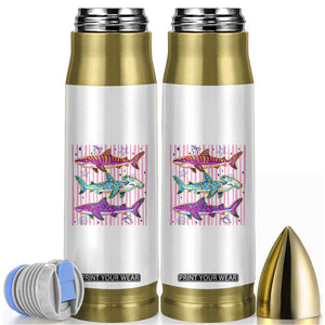 Shark Summer Striped Coastal Ocean Life Glitter Print Bullet Tumbler