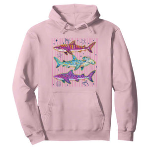 Shark Summer Striped Coastal Ocean Life Glitter Print Hoodie