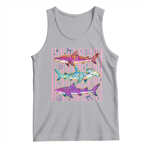 Shark Summer Striped Coastal Ocean Life Glitter Print Tank Top