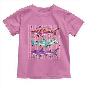 Shark Summer Striped Coastal Ocean Life Glitter Print Toddler T Shirt