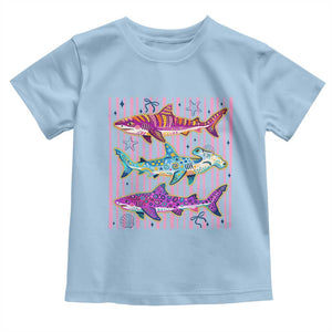 Shark Summer Striped Coastal Ocean Life Glitter Print Toddler T Shirt