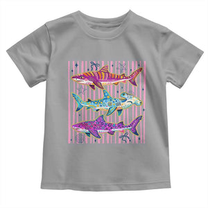 Shark Summer Striped Coastal Ocean Life Glitter Print Toddler T Shirt