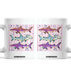 Shark Summer Striped Coastal Ocean Life Glitter Print Coffee Mug