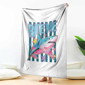 Funny Bite Me Shark Lover Throw Blanket Summer Beach Nautical Stripes Glitter Print
