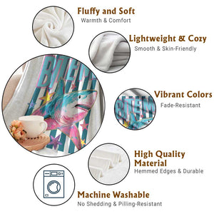 Funny Bite Me Shark Lover Throw Blanket Summer Beach Nautical Stripes Glitter Print