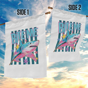 Funny Bite Me Shark Lover Garden Flag Summer Beach Nautical Stripes Glitter Print