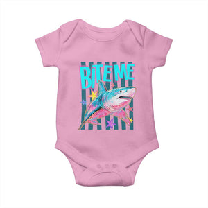 Funny Bite Me Shark Lover Baby Onesie Summer Beach Nautical Stripes Glitter Print