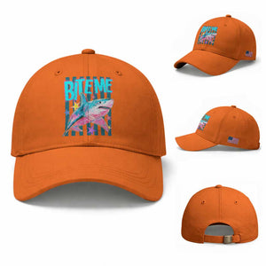 Funny Bite Me Shark Lover Baseball Cap Summer Beach Nautical Stripes Glitter Print