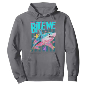 Funny Bite Me Shark Lover Hoodie Summer Beach Nautical Stripes Glitter Print