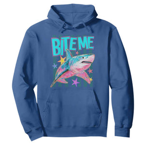 Funny Bite Me Shark Lover Hoodie Summer Beach Nautical Stripes Glitter Print