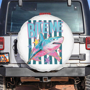 Funny Bite Me Shark Lover Spare Tire Cover Summer Beach Nautical Stripes Glitter Print