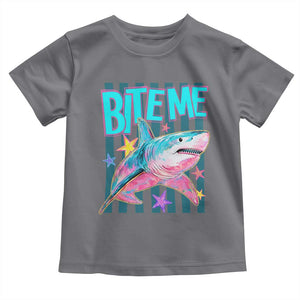 Funny Bite Me Shark Lover Toddler T Shirt Summer Beach Nautical Stripes Glitter Print