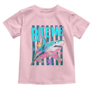 Funny Bite Me Shark Lover Toddler T Shirt Summer Beach Nautical Stripes Glitter Print
