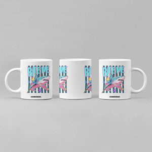Funny Bite Me Shark Lover Coffee Mug Summer Beach Nautical Stripes Glitter Print