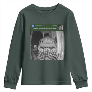 There is Motion at Your Front Door Funny Shark Motion Meme Youth Sweatshirt