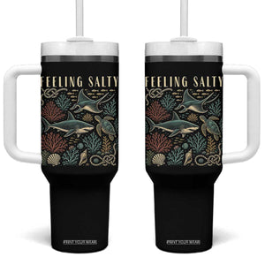 Feeling Salty Shark Lover Vintage Ocean Life Tumbler With Handle