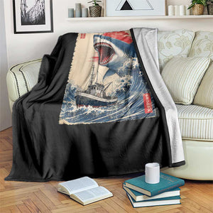 Megalodon Shark Japanese Vintage Graphic Ukiyo e Art Throw Blanket