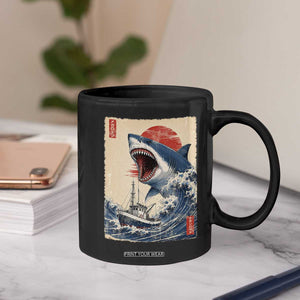 Megalodon Shark Japanese Vintage Graphic Ukiyo e Art Coffee Mug
