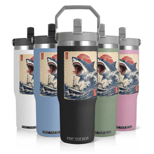 Megalodon Shark Japanese Vintage Graphic Ukiyo e Art Flip Straw Tumbler