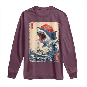 Megalodon Shark Japanese Vintage Graphic Ukiyo e Art Long Sleeve Shirt