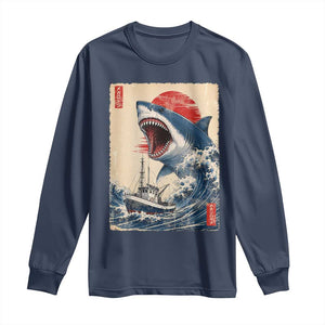 Megalodon Shark Japanese Vintage Graphic Ukiyo e Art Long Sleeve Shirt