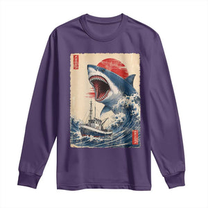 Megalodon Shark Japanese Vintage Graphic Ukiyo e Art Long Sleeve Shirt