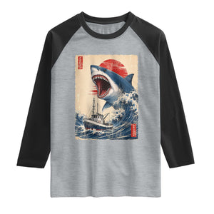 Megalodon Shark Japanese Vintage Graphic Ukiyo e Art Raglan Shirt
