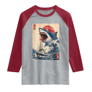 Megalodon Shark Japanese Vintage Graphic Ukiyo e Art Raglan Shirt