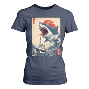 Megalodon Shark Japanese Vintage Graphic Ukiyo e Art T Shirt For Women