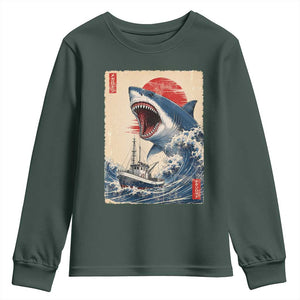 Megalodon Shark Japanese Vintage Graphic Ukiyo e Art Youth Sweatshirt