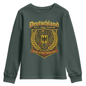 German Heritage Pride Youth Sweatshirt Deutschland Stolz Treue Tradition Meine Heimat Meine Liebe TS11 Dark Forest Green Print Your Wear