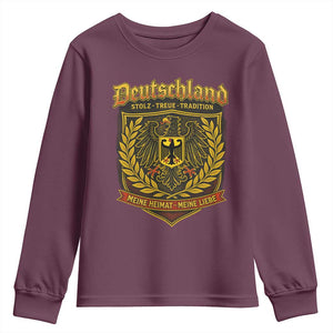 German Heritage Pride Youth Sweatshirt Deutschland Stolz Treue Tradition Meine Heimat Meine Liebe TS11 Maroon Print Your Wear