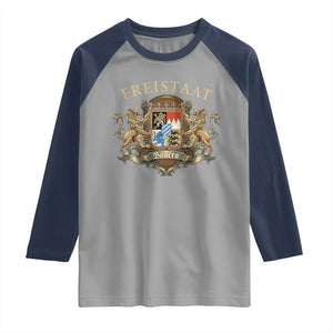 Bavarian Pride Raglan Shirt Freistaat Bayern Golden Lion Coat Of Arms TS11 Sport Gray Navy Print Your Wear