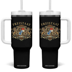 Bavarian Pride Tumbler With Handle Freistaat Bayern Golden Lion Coat Of Arms TS11 One Size: 40 oz Black Print Your Wear
