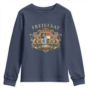 Bavarian Pride Youth Sweatshirt Freistaat Bayern Golden Lion Coat Of Arms TS11 Navy Print Your Wear