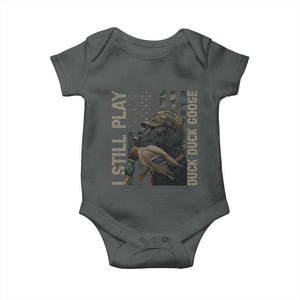 Funny I Still Play Duck Duck Goose Baby Onesie Duck Hunting Dog Back Lab TS11 Dark Heather Print Your Wear